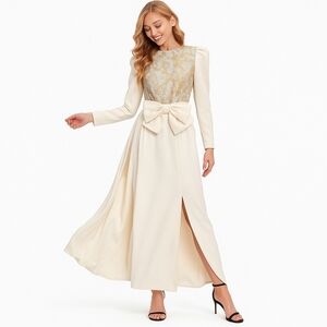 VINTAGE ESTEVEZ SEQUINE Maxi Gown Formal Dress, Cream Gold Silver, Women's Small